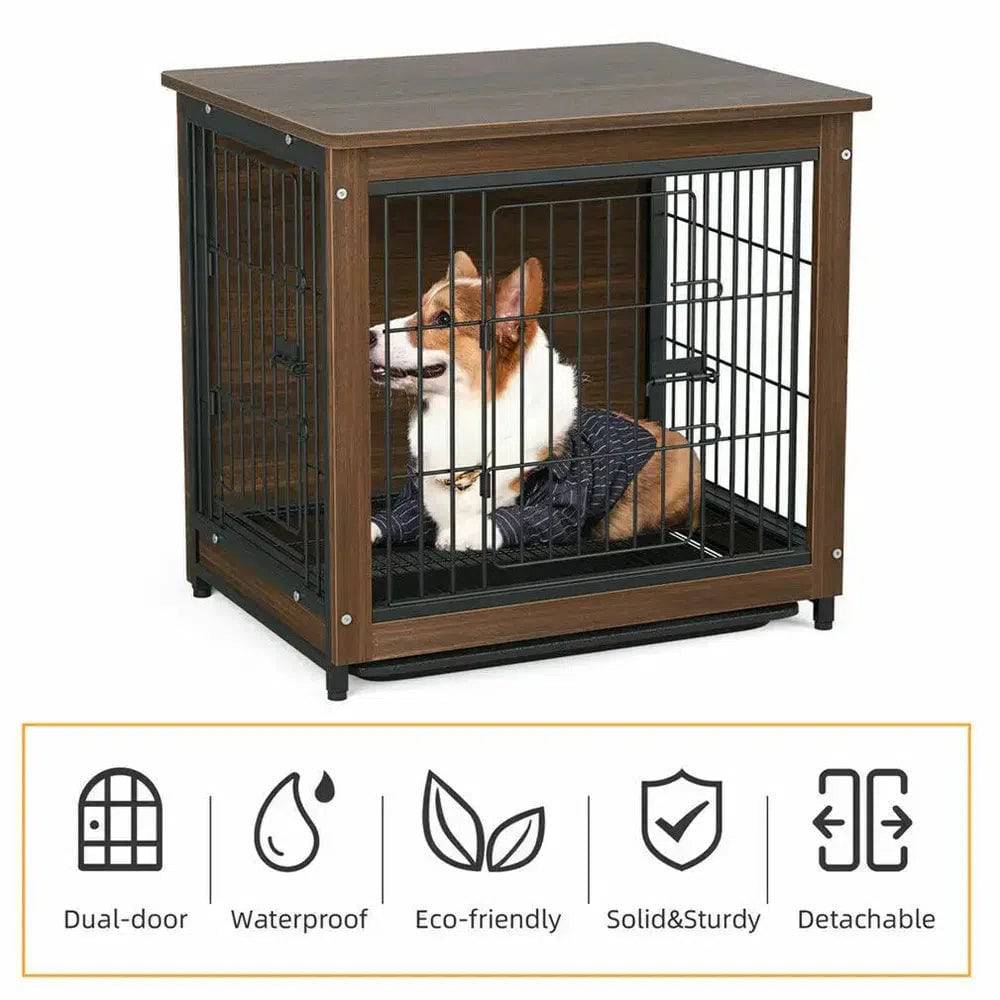 Wooden and Metal Dog Crate End Table