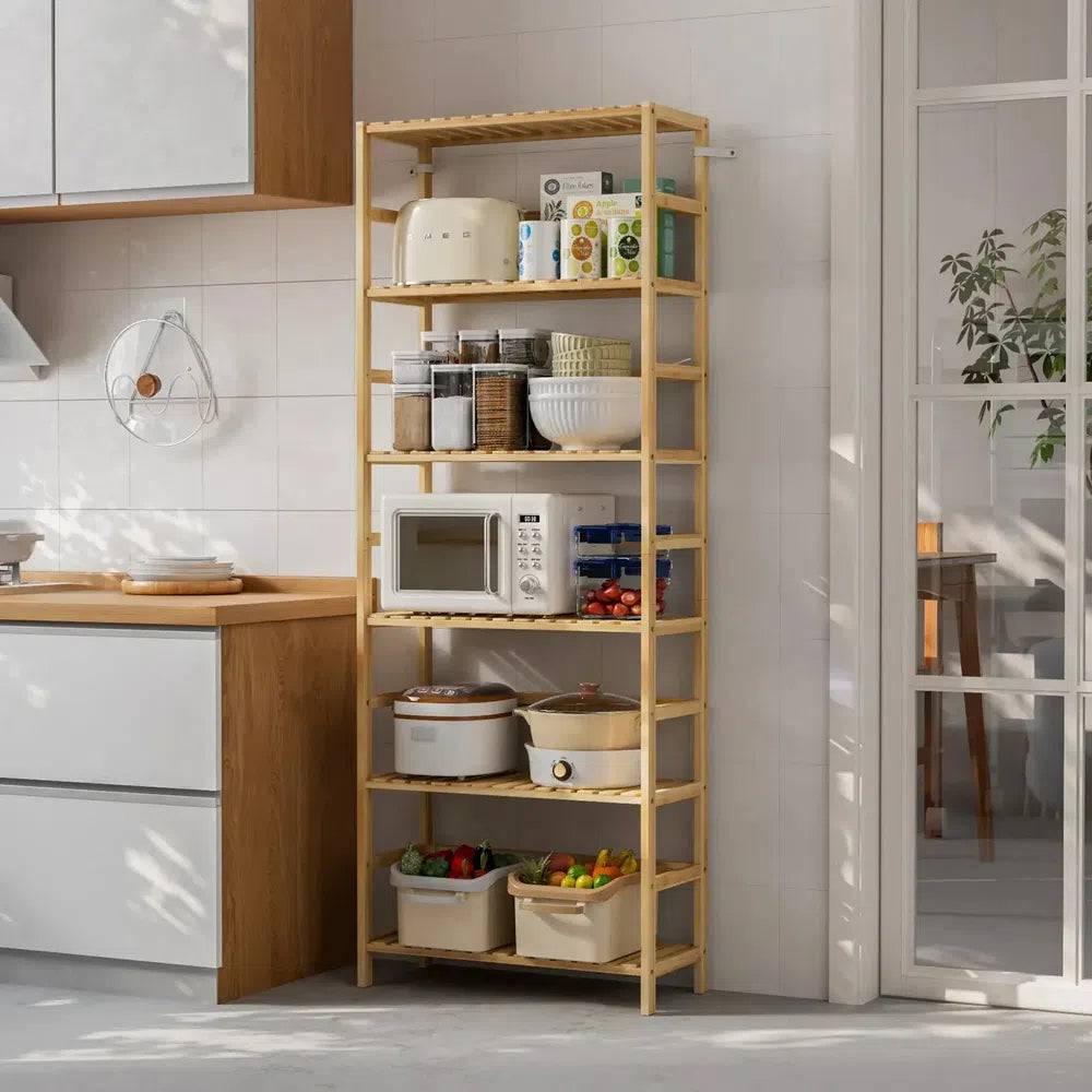 Six-Tier Bamboo Storage Rack with Adjustable Shelves
