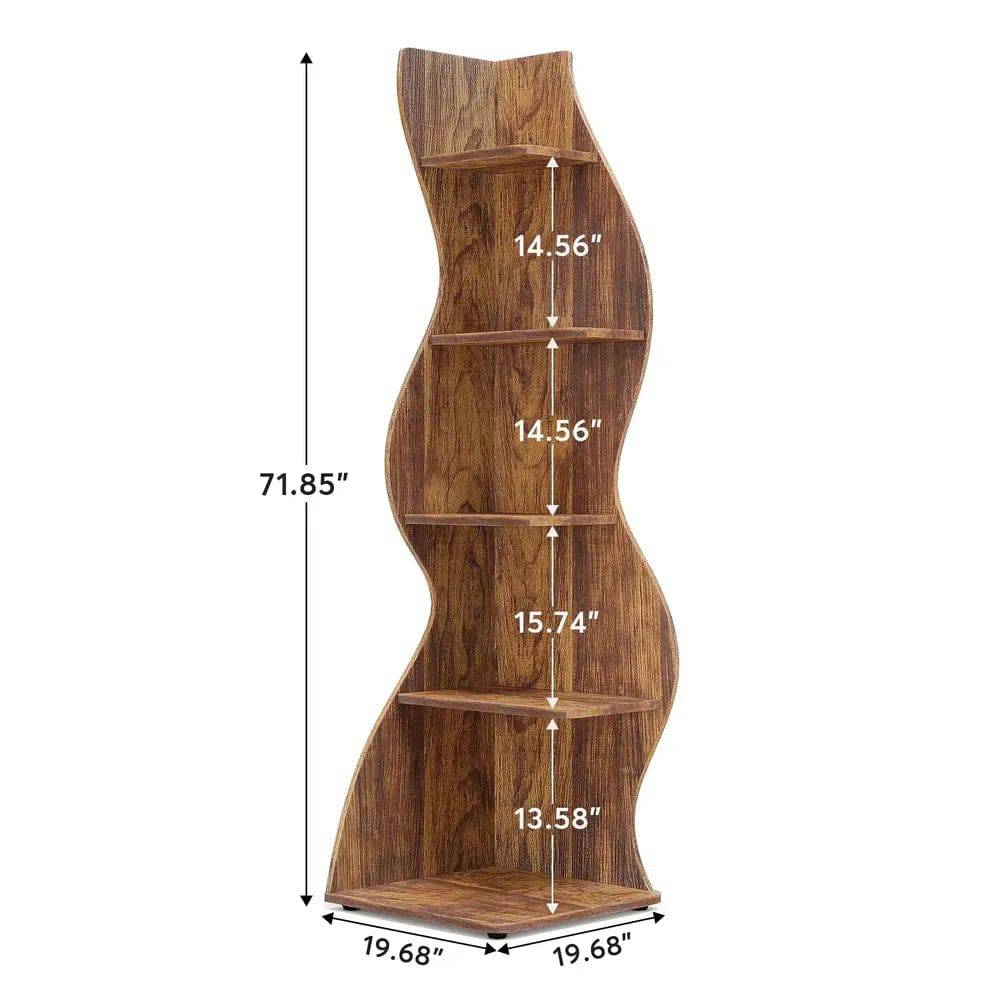 Rustic 5-Tier Corner Bookshelf