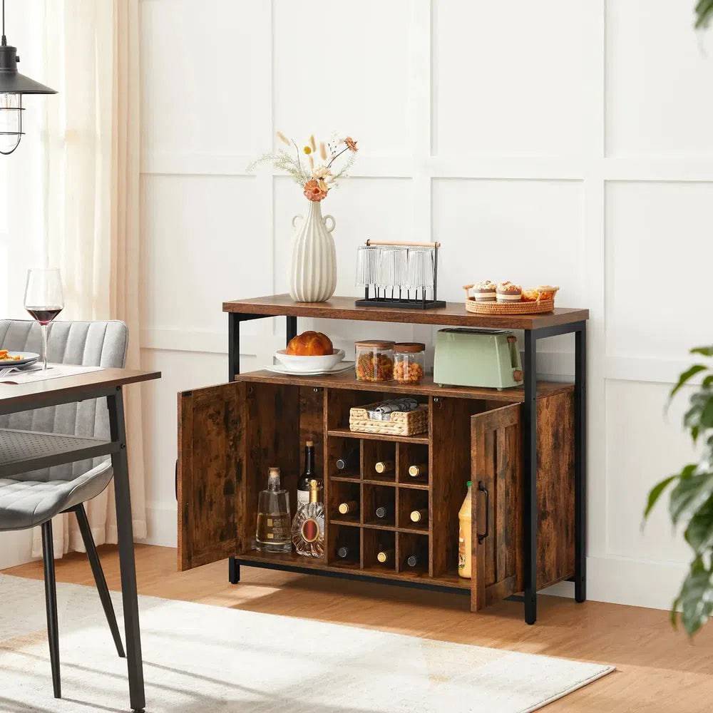 Modern Wooden Storage Cabinet with Wine Holder and 2-Door Cupboard
