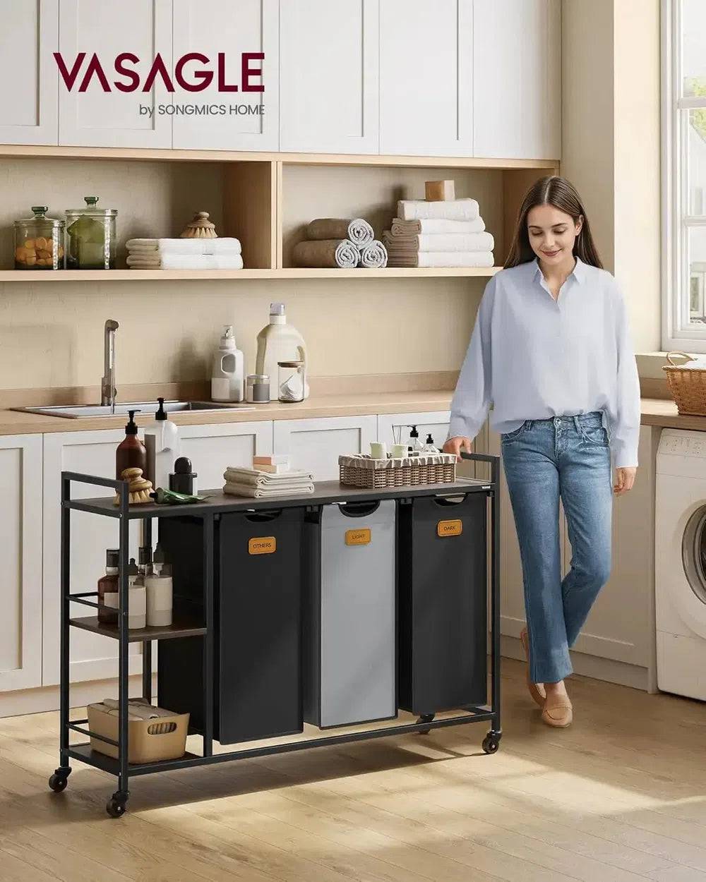 Laundry Basket with Shelves and Wheels