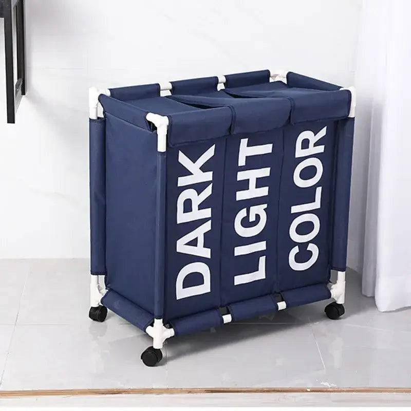 Rolling 3-Grid Laundry Basket with Wheels