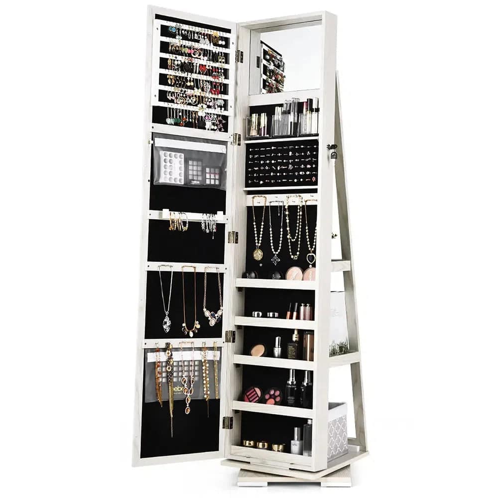 360° Rotating Freestanding Jewellery Cabinet with Mirror