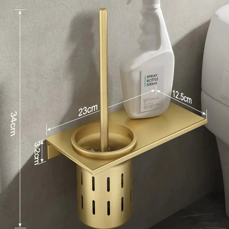 METALLUX LOO – Wall-Mounted Toilet Brush Set with Brushed Gold Finish