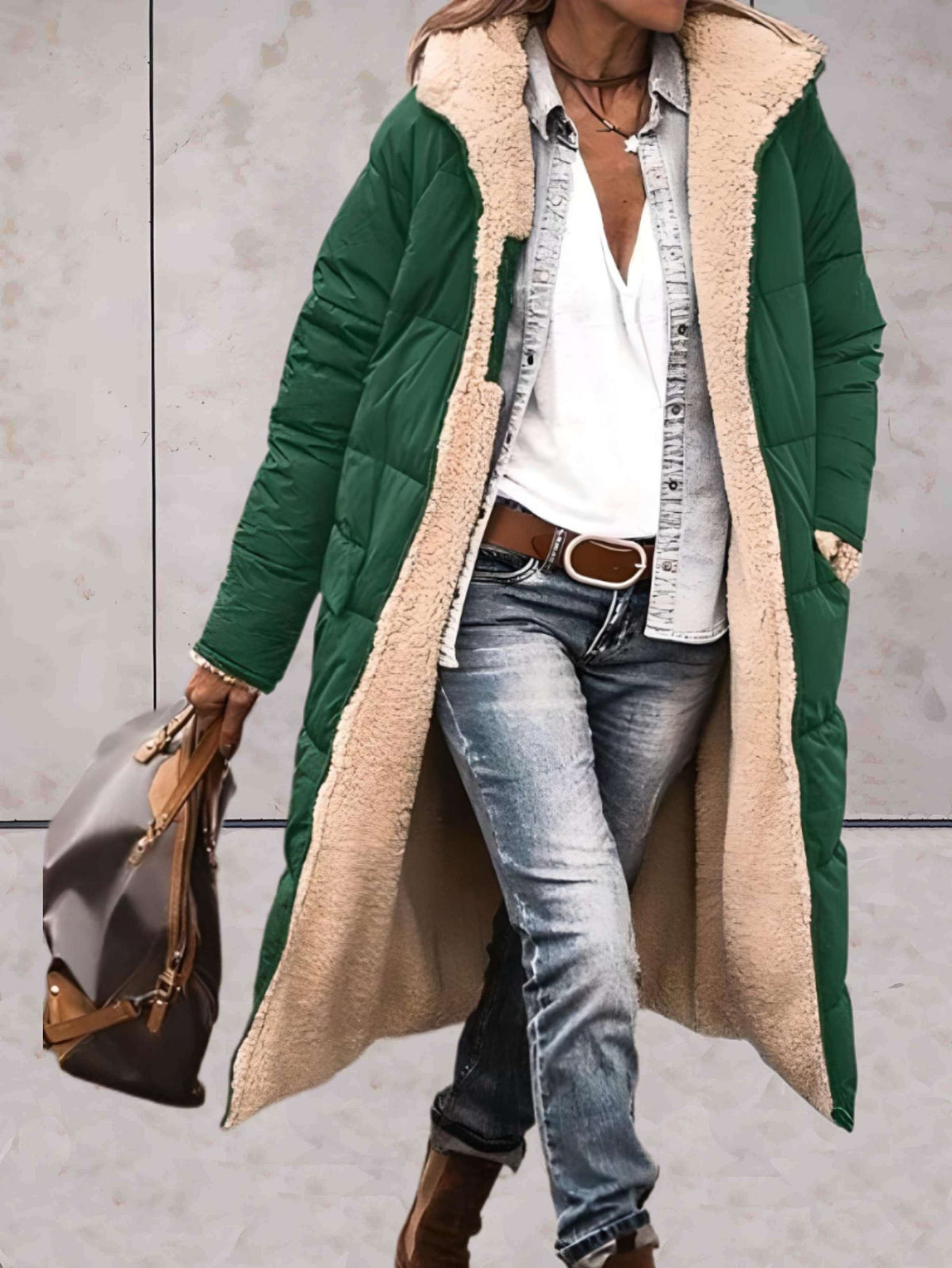 Women's Long Quilted Puffer Winter Coat | Hooded Teddy Lined