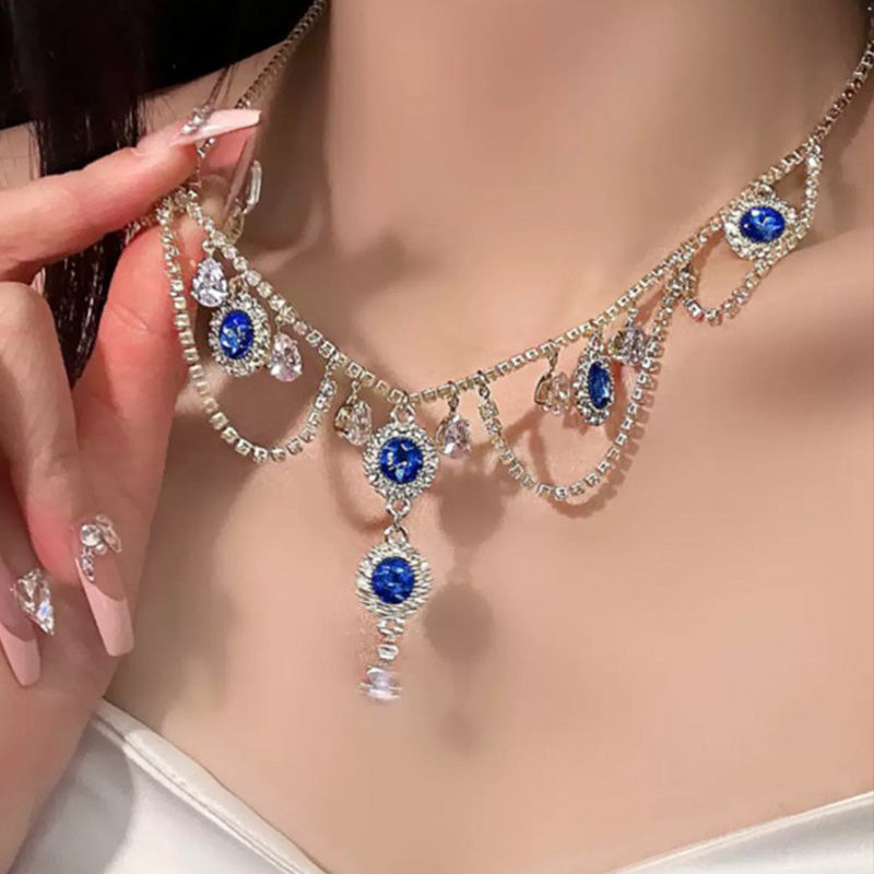 French Blue Zirconia Necklace--(Heart of the Ocean)