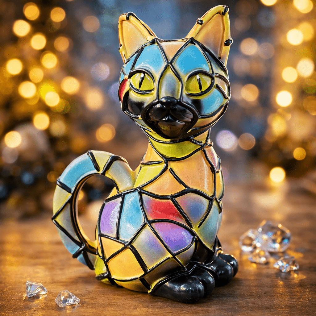 TIFFYCAT – Artistic Tiffany-Style Cat Table Lamp with Warm Amber Glow