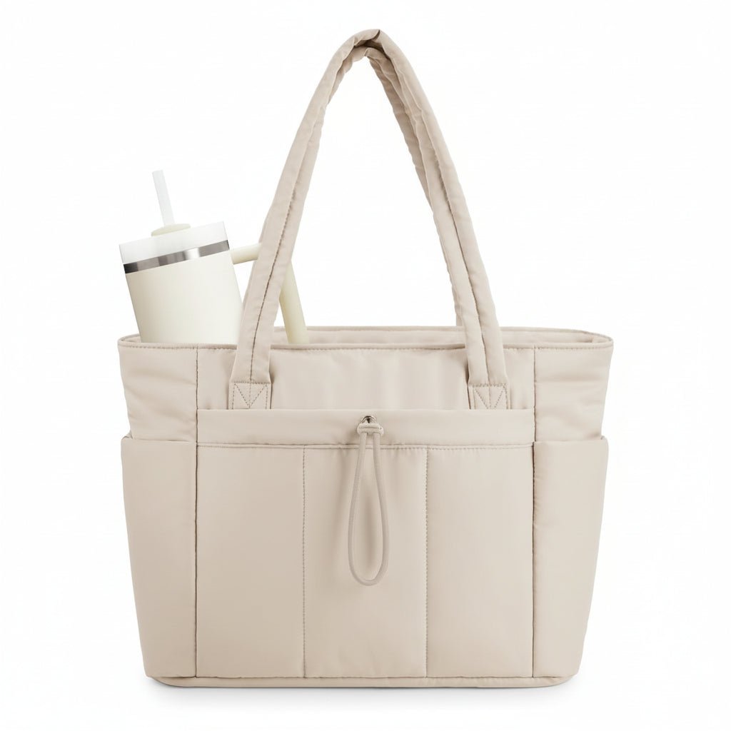 TOTEVA – Women’s Quilted Puffer Tote Bag with Cup Holder, Laptop Sleeve & Trolley Strap