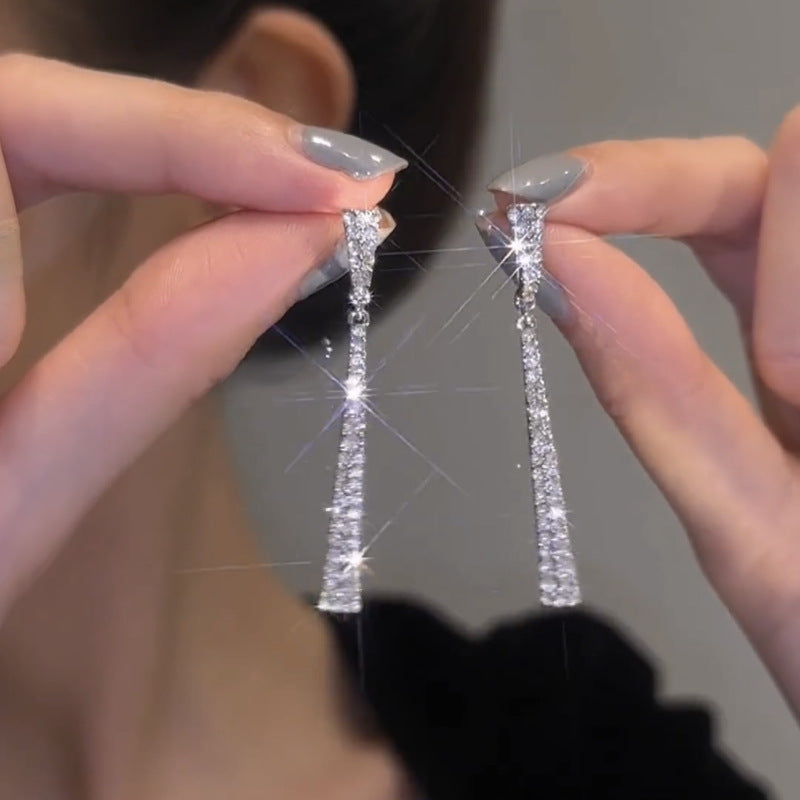 Delicate Zirconia Minimalist Tassel Earrings