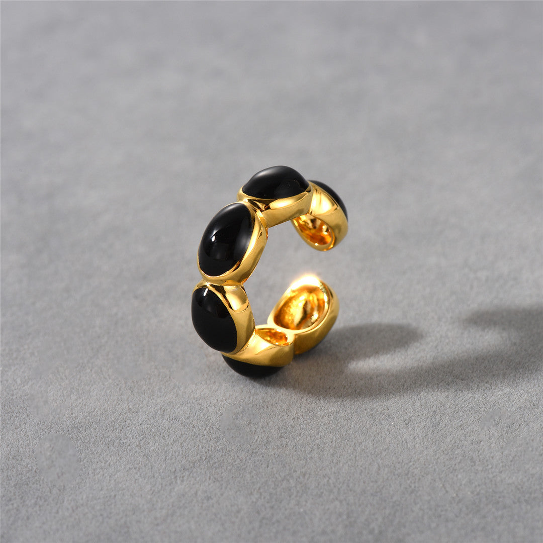 Gold Trimmed Onyx Ear Cuff/Rings