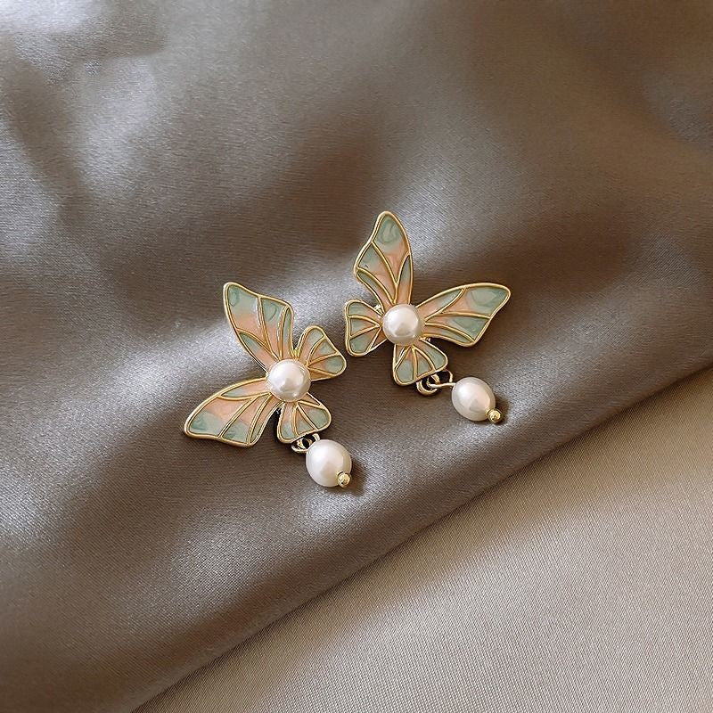 Pearl Drop Glaze Butterfly Earrings
