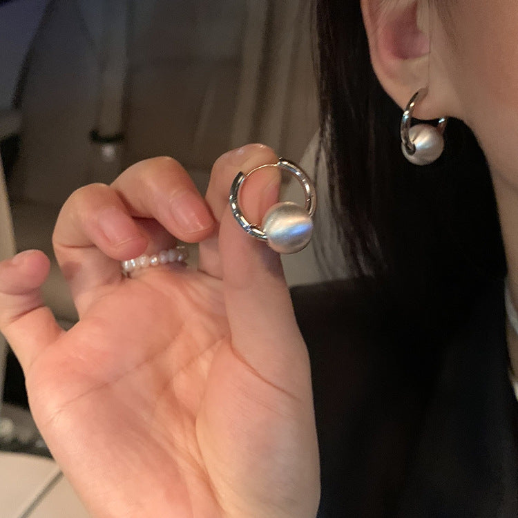 Brushed Ball Hoop Earrings