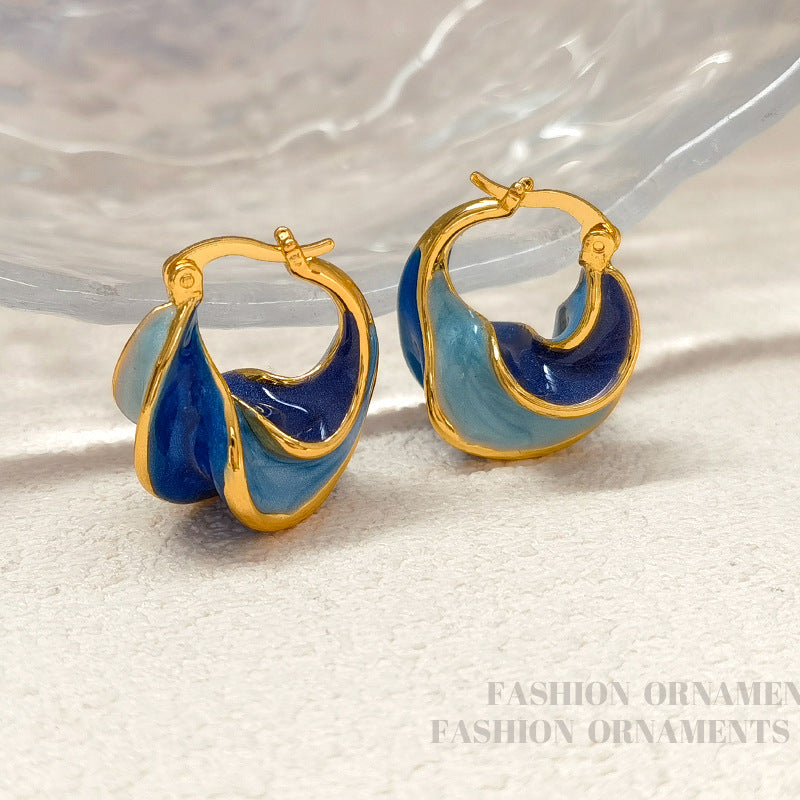 Blue Drip Oil Spiral Earrings