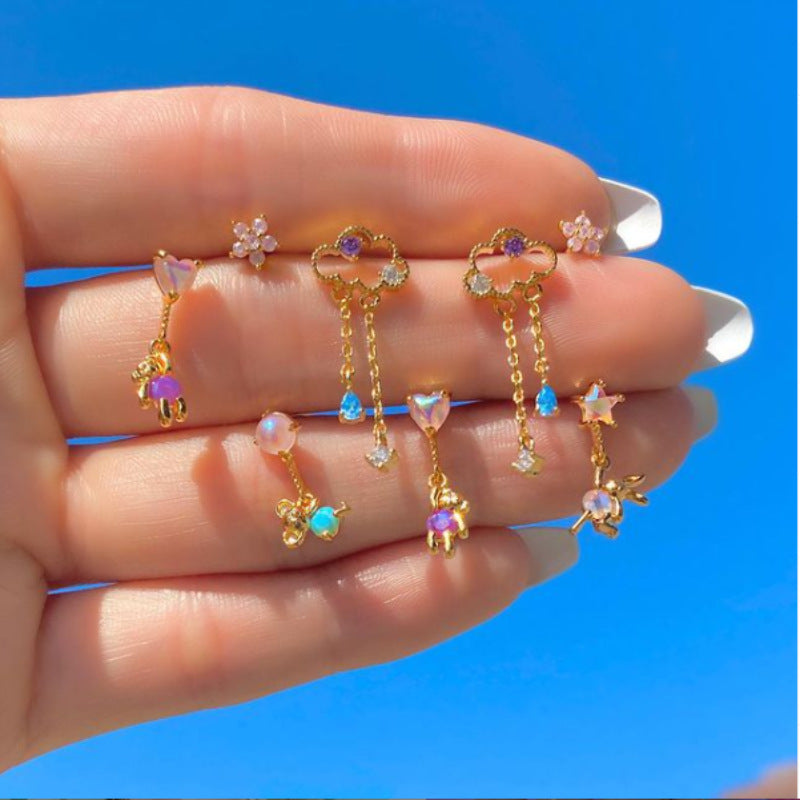 18K Gold Plated Bear Stud Earrings Set