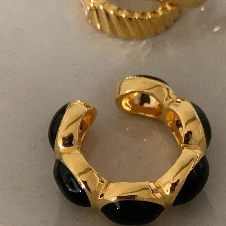 Gold Trimmed Onyx Ear Cuff/Rings