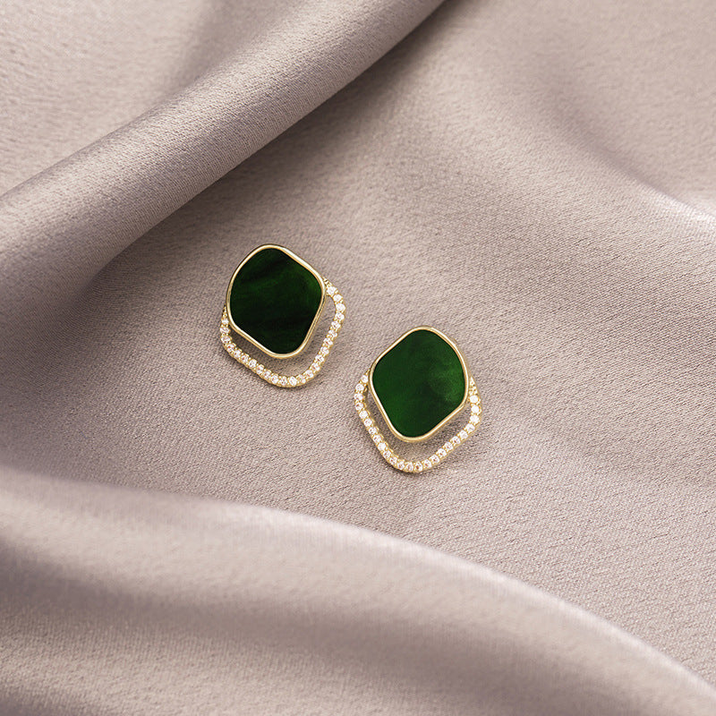 Green Square Earrings