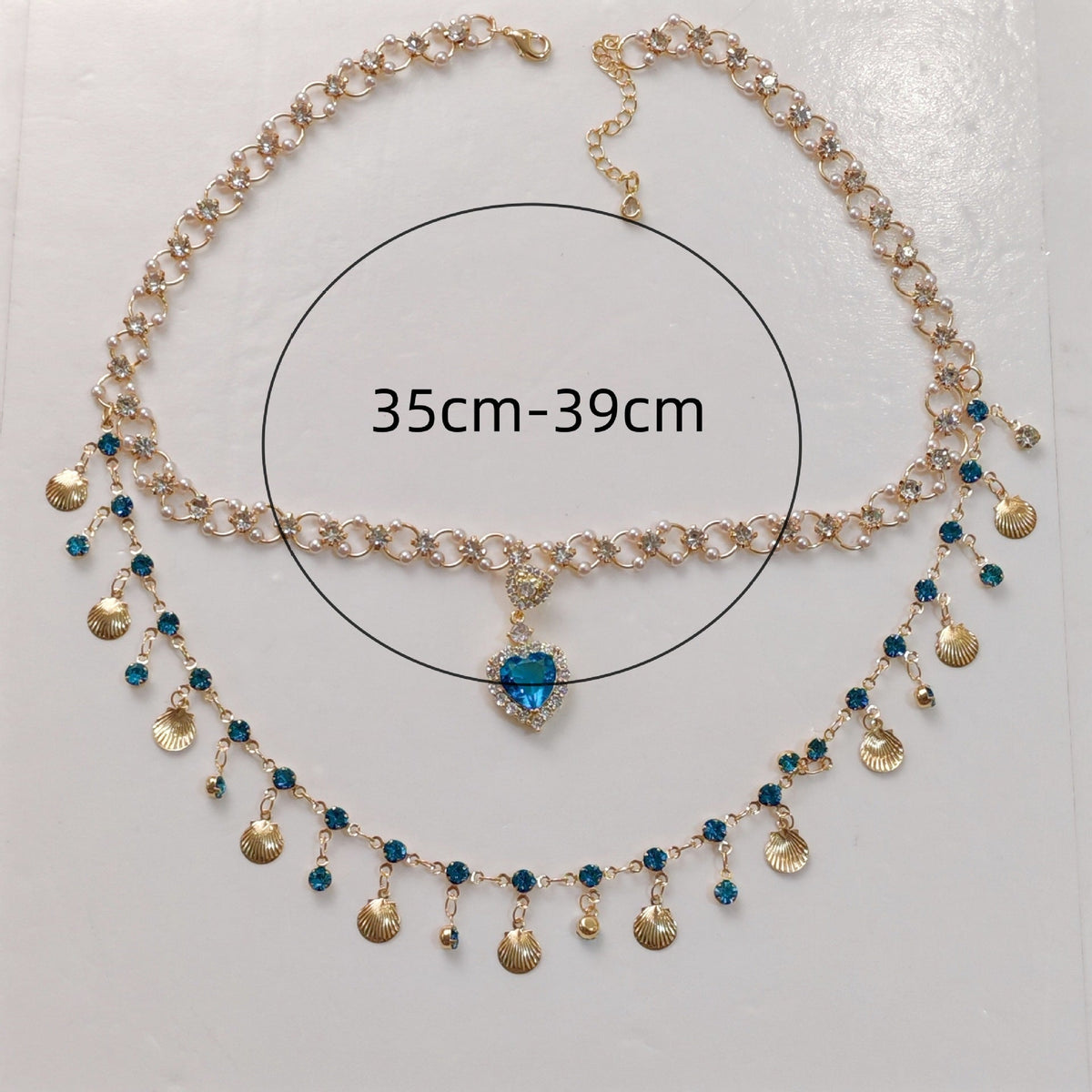 Blue Heart Shell Double Layered Necklace