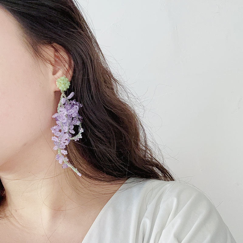 Oil Painting Wisteria Tassel Earrings