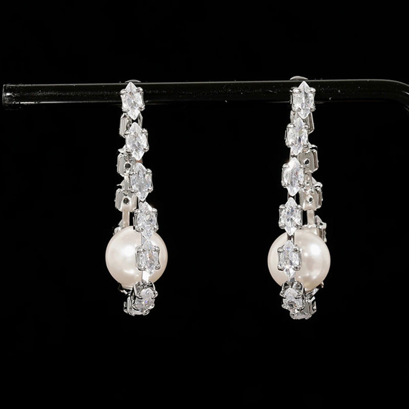 Zirconia Pearl Chain Earrings