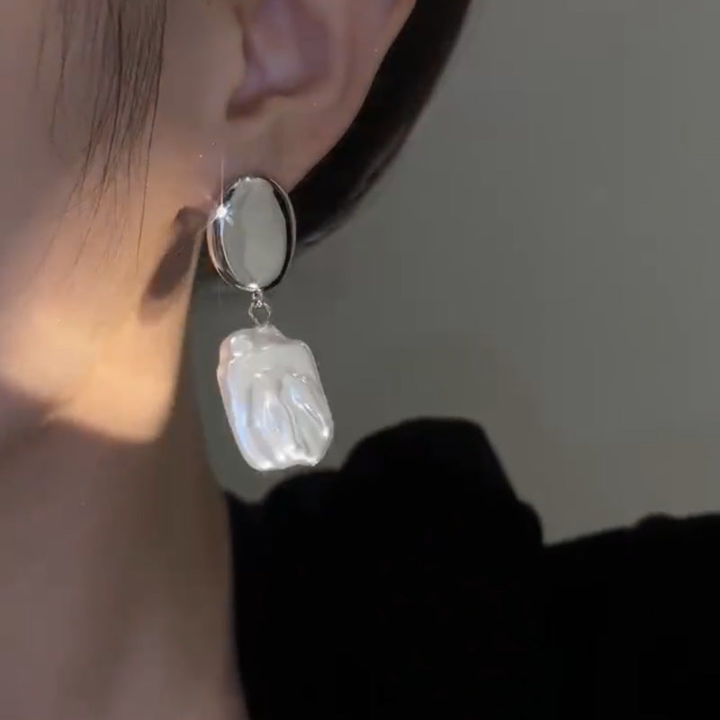 Baroque Pearl Silver Metal Earrings