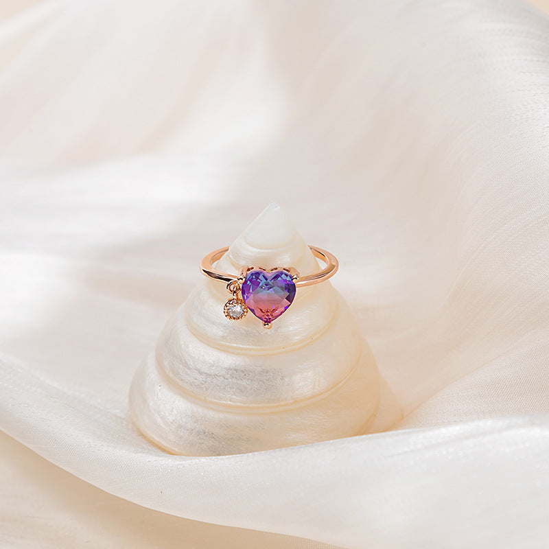 Gradient Crystal Love Heart Open Ring