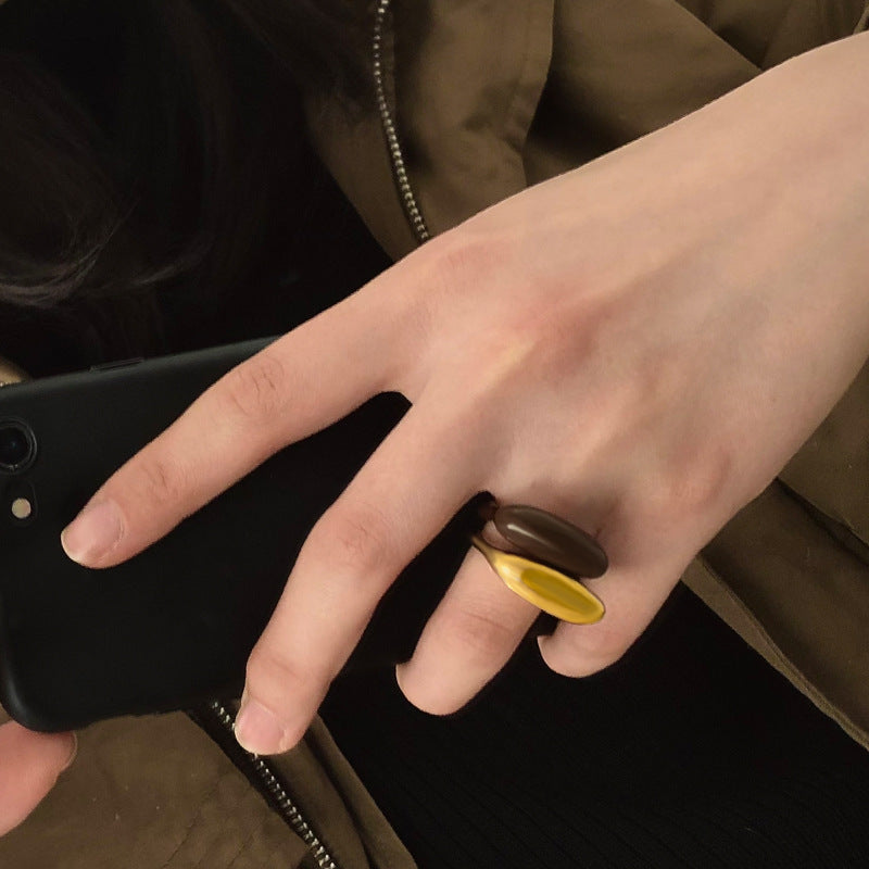 Vintage Mirad Copper Plated 18k Gold Enamel Ring
