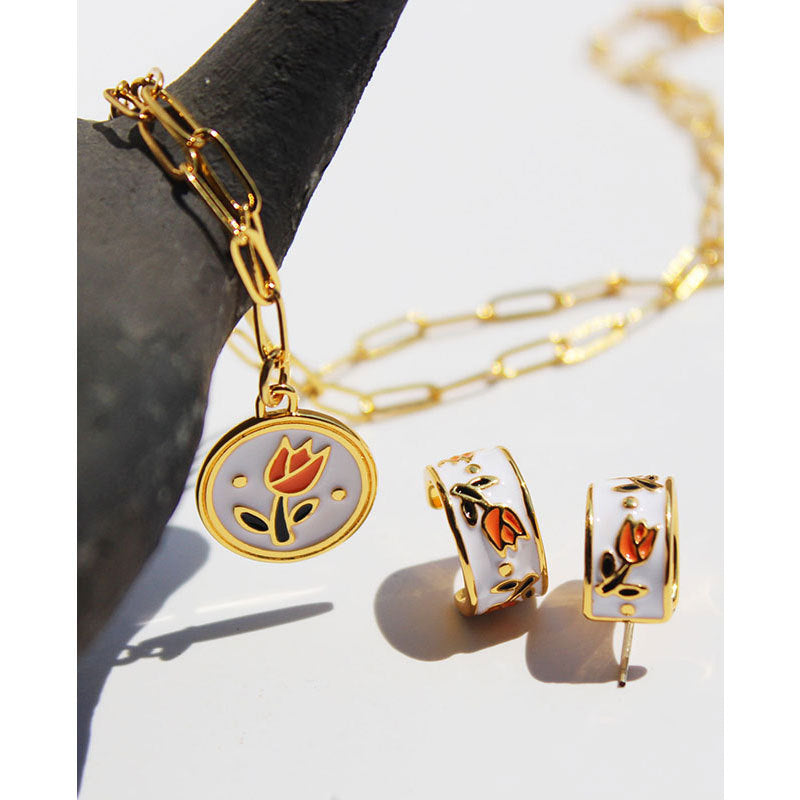 Vintage Tulip Enamel Necklace