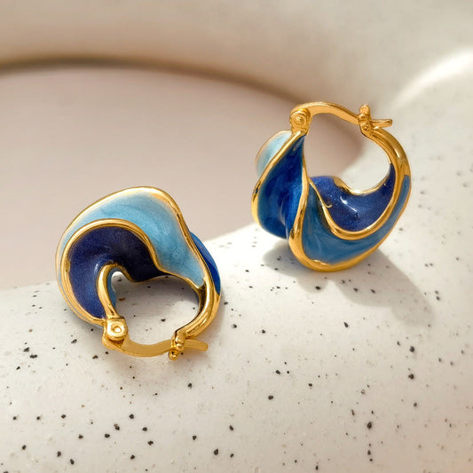 Blue Drip Oil Spiral Earrings