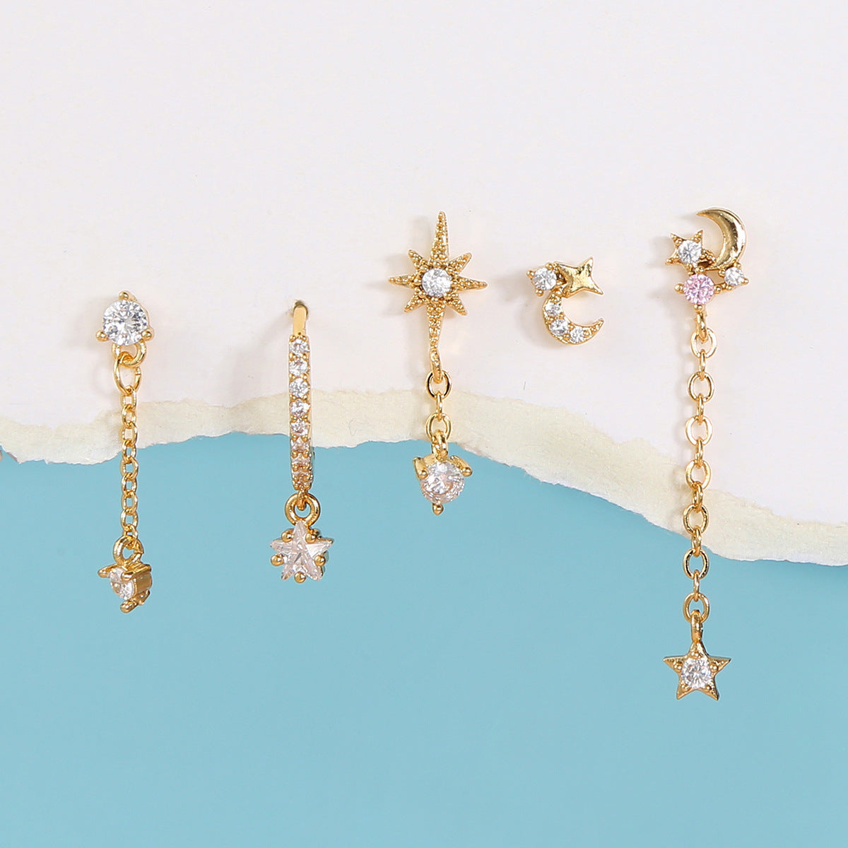 Star and Moon Earring Set