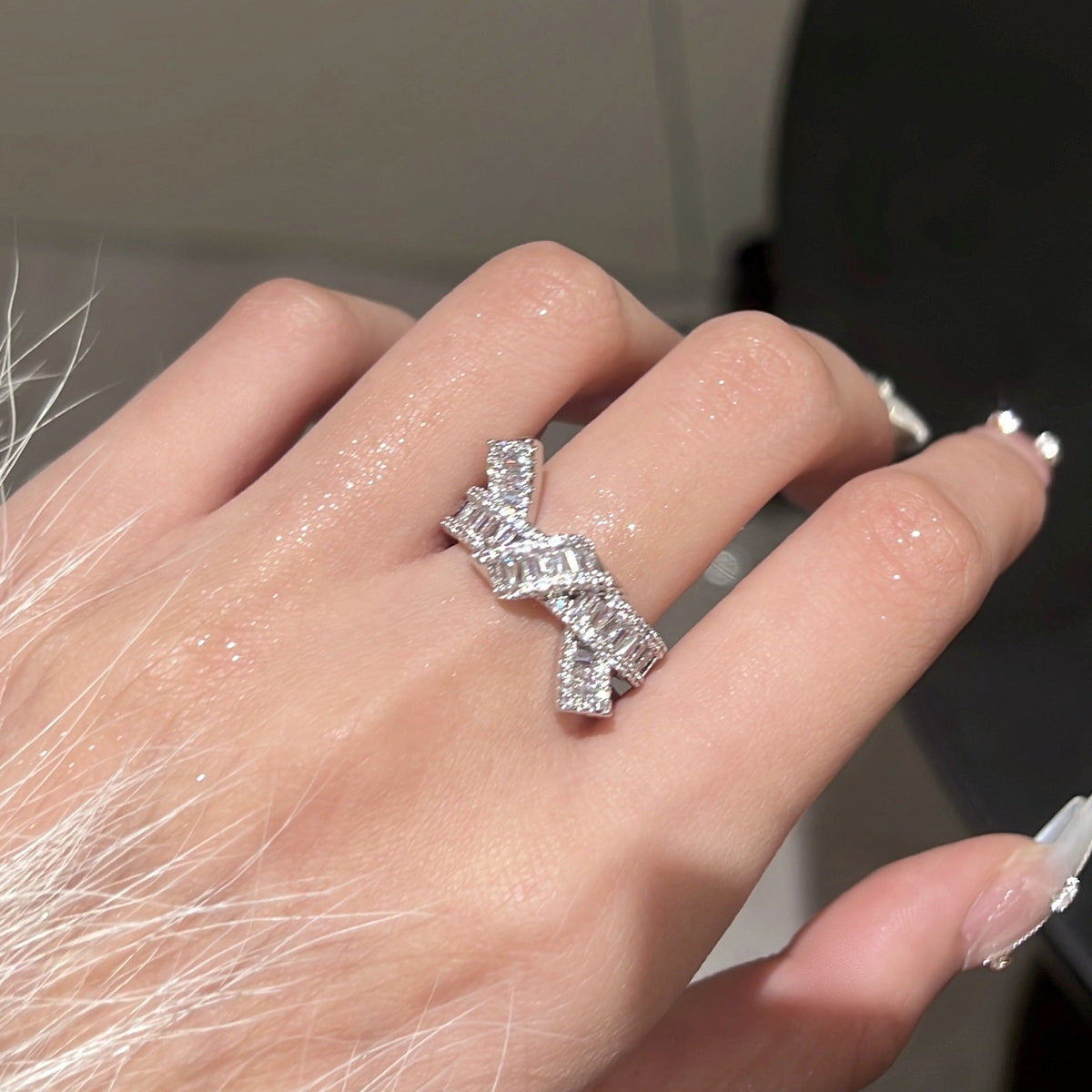Button Knot Sparkling Diamond Adjustable Ring