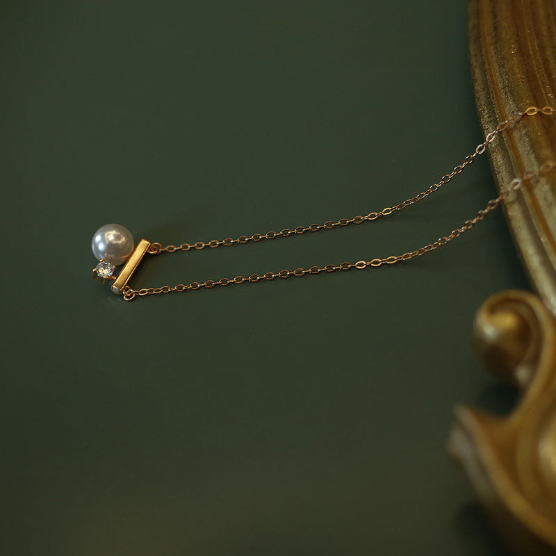 s925 Sterling Silver "Balance Wood Pearl" Necklace
