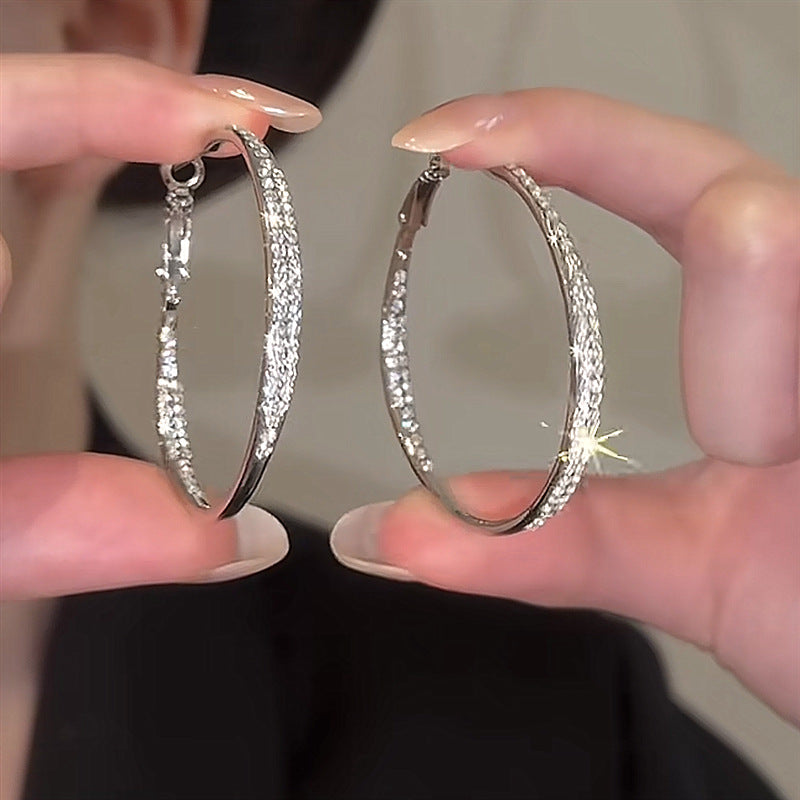 Rhinestone Large Hoop Silver Earrings