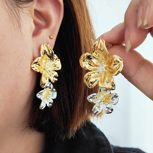 Clashing Ruffled Flowers Earrings
