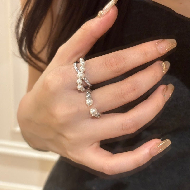 Zirconia Pearl Vintage Adjustable Ring