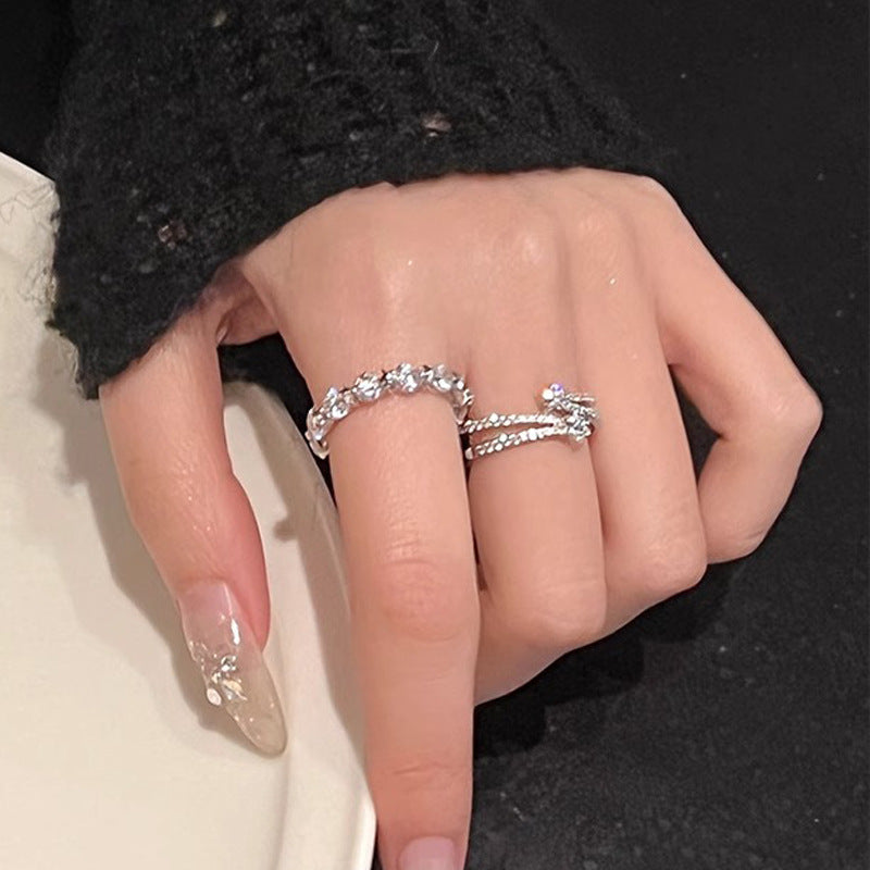 Double Layered Star Surrounding Star Adjustable Ring