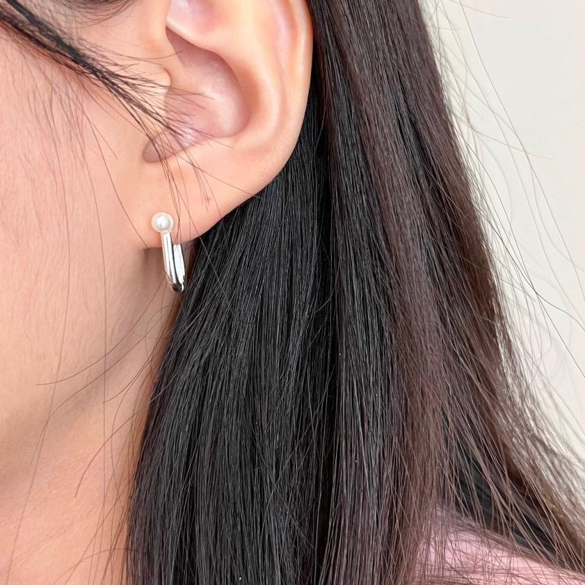 Sterling Silver Square Pearl Earrings