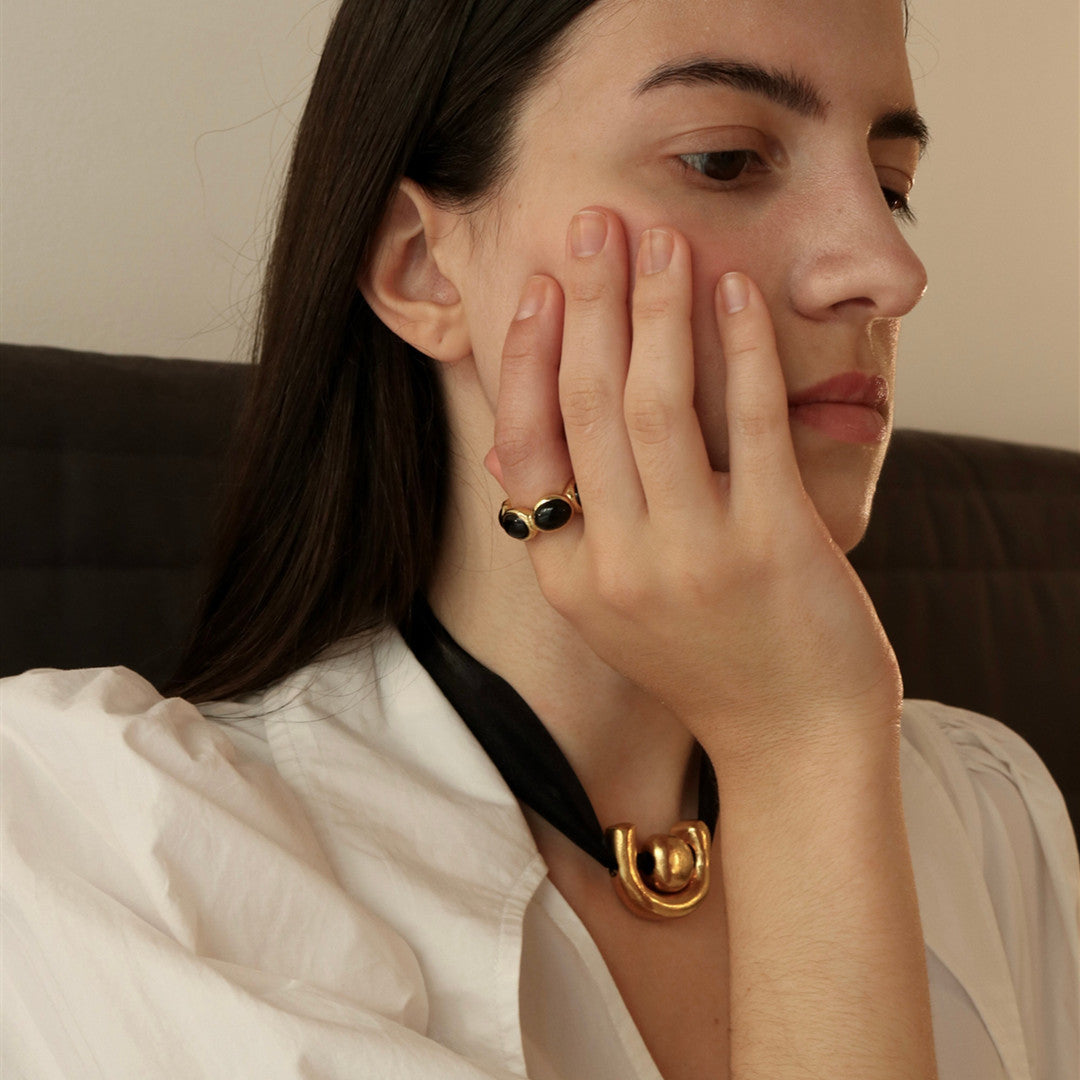 Gold Trimmed Onyx Ear Cuff/Rings