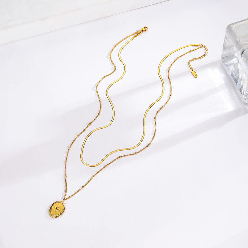 Star Oval Double-Layer Necklace