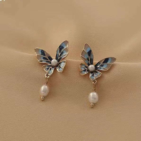 Pearl Drop Glaze Butterfly Earrings
