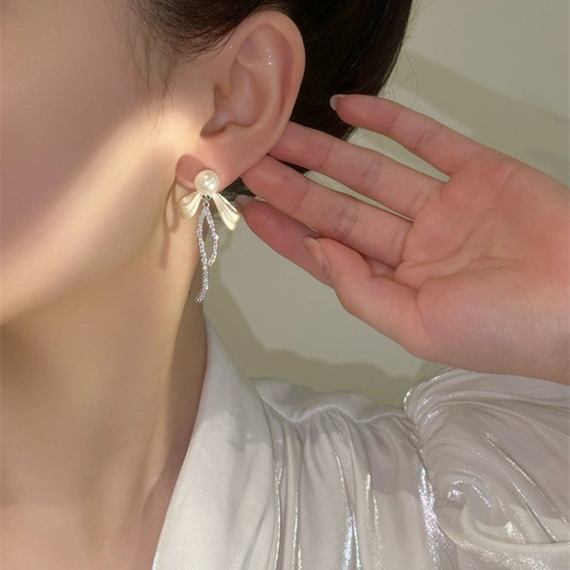 Delicate Bow Tassel Earrings