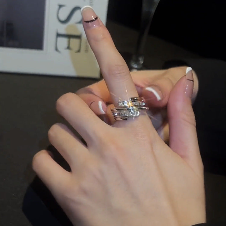 Sequined Zirconia Adjustable Ring