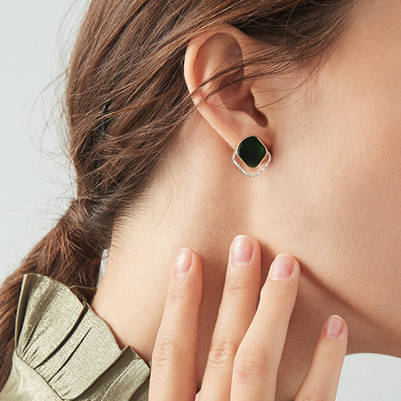 Green Square Earrings