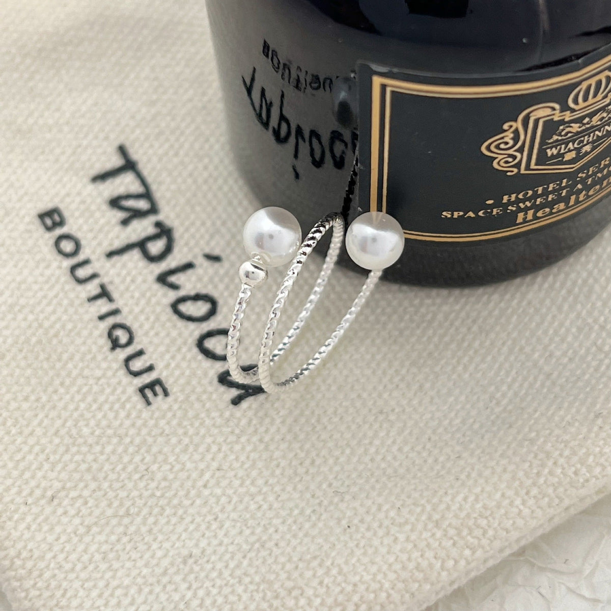 Silver Adjustable Stretch Pearl Ring