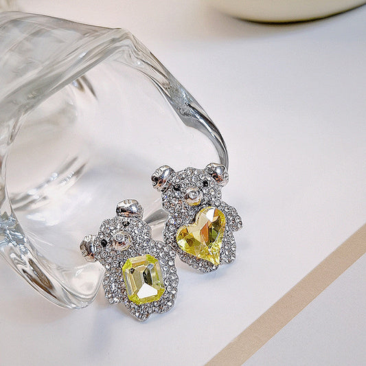 Artificial Gem Bear Earrings