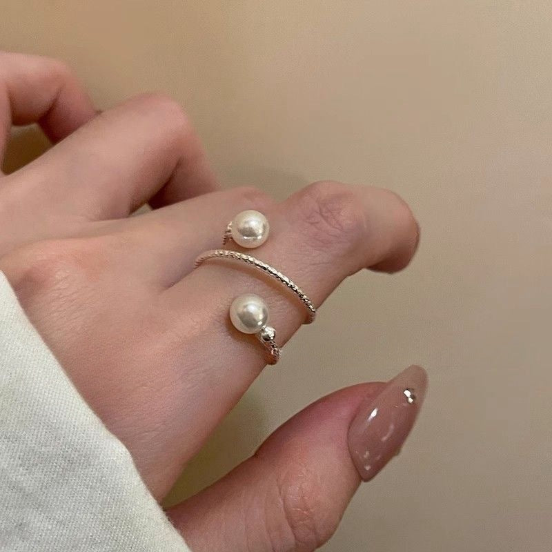 Silver Adjustable Stretch Pearl Ring