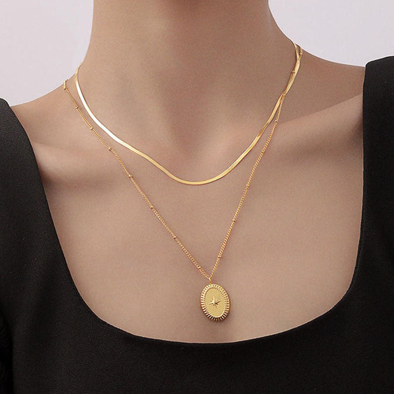 Star Oval Double-Layer Necklace