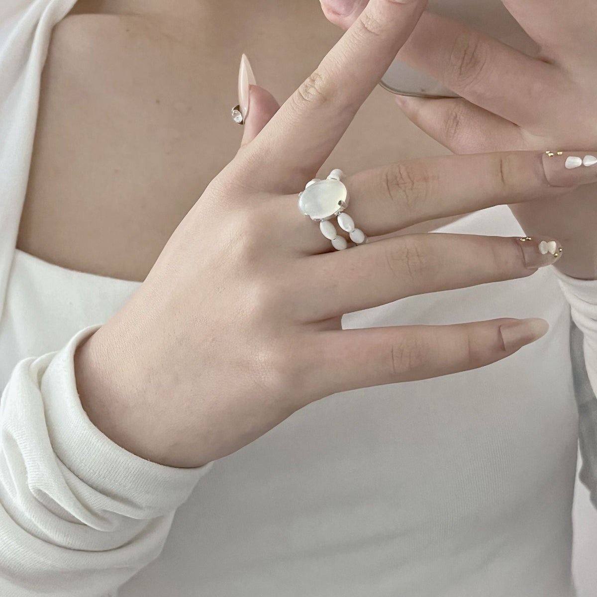 Cat's Eye Pearl Adjustable Ring