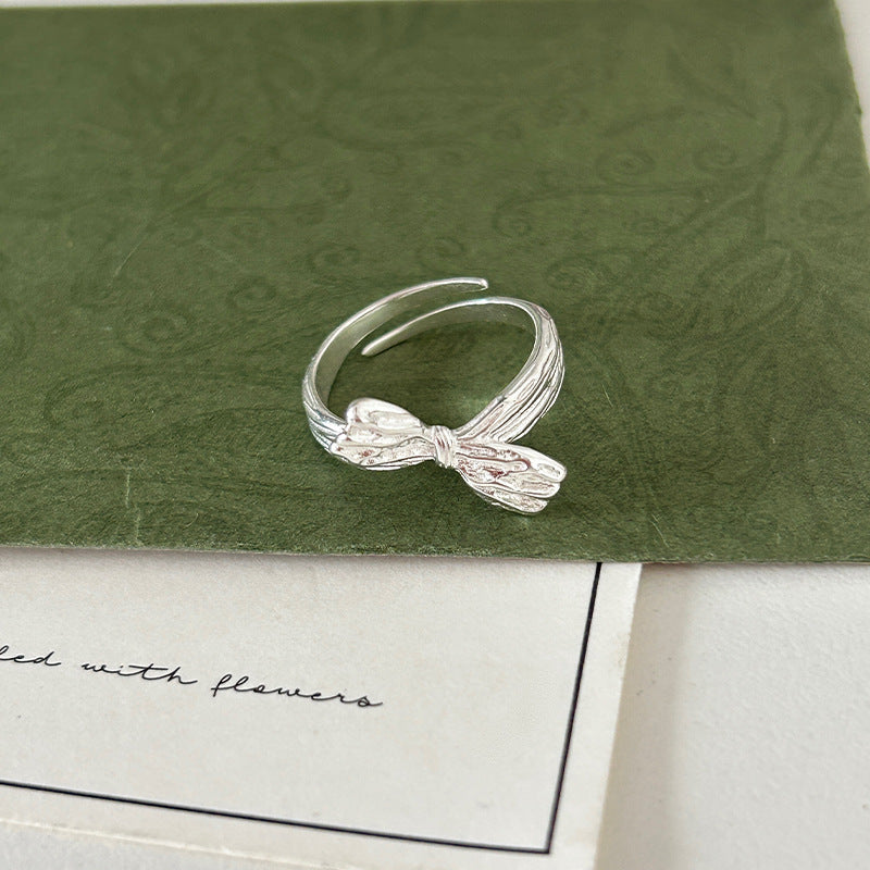 S925 Sterling Silver Textured Bow Ring
