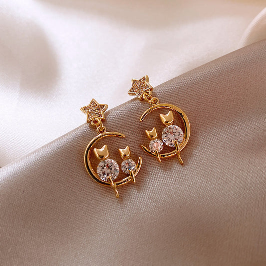 Cat & Moon Earrings