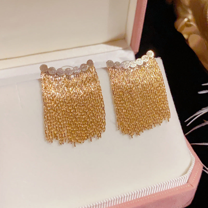 Curved Bar Long Tassel Earrings